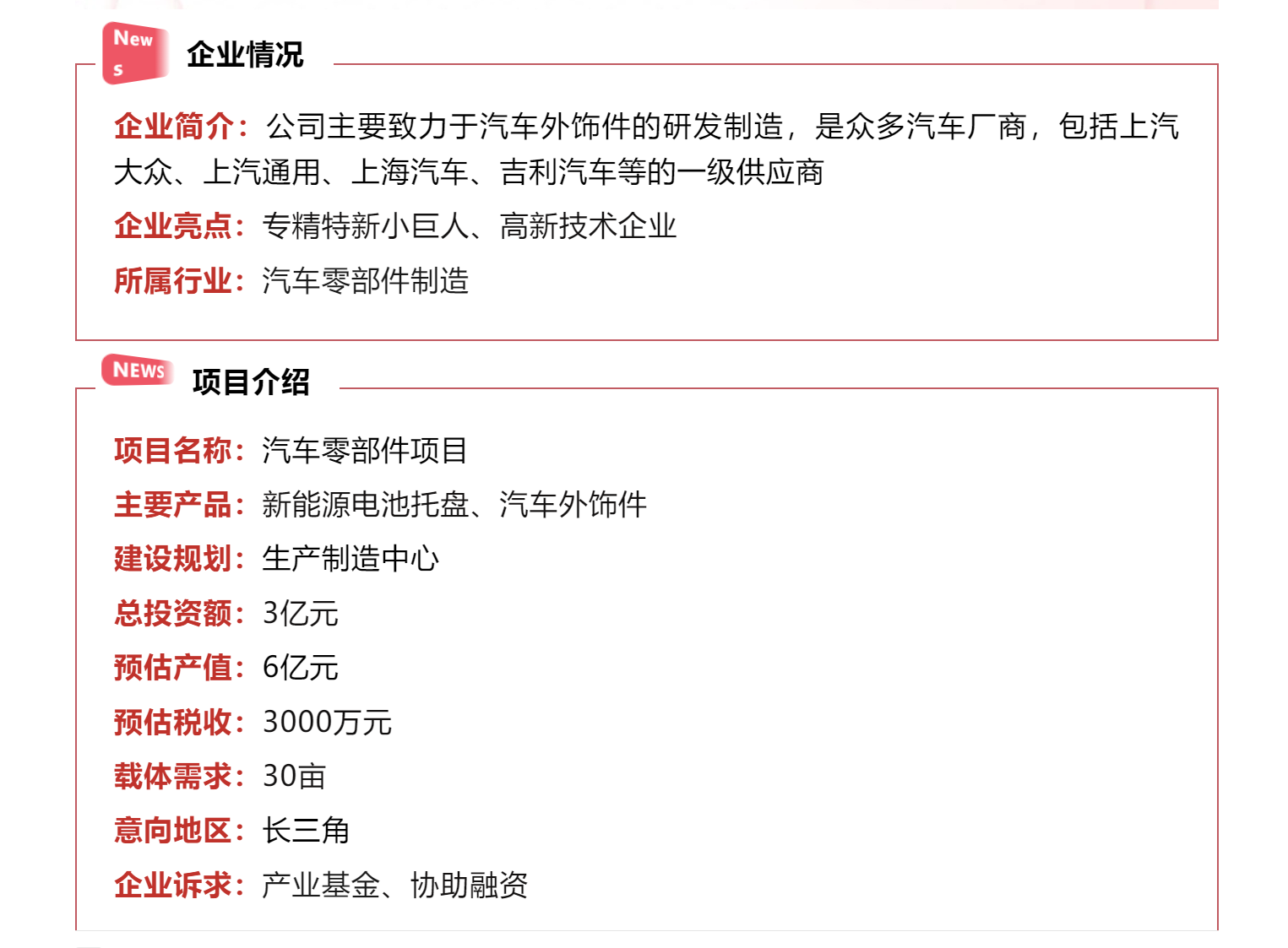 项目选址 | 总投资3亿，专精特新小巨人汽车零部件项目